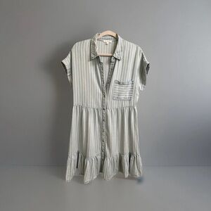 Blu Pepper Striped Button-Front Shirt Dress in Light Blue Brushed Cotton Size L